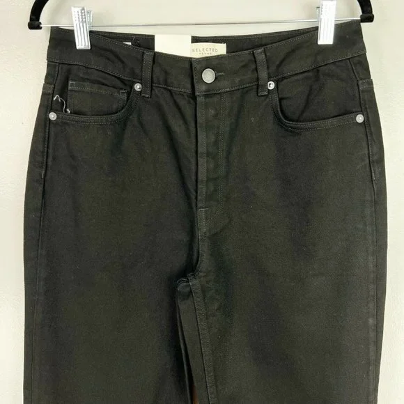 Selected Femme Kate Straight Leg Jeans With High Waist In Black NWT Size 30x32 - Picture 6 of 11